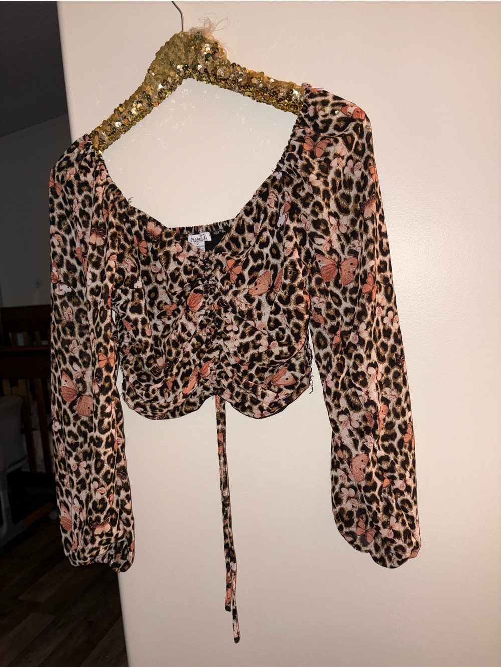 Rue21 Leopard Print Crop Top with Pink Butterflies